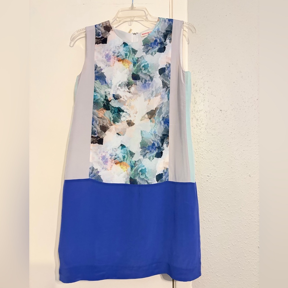 Rebecca Taylor Blue & Mint Floral-Print Shift Dress - 100% silk!